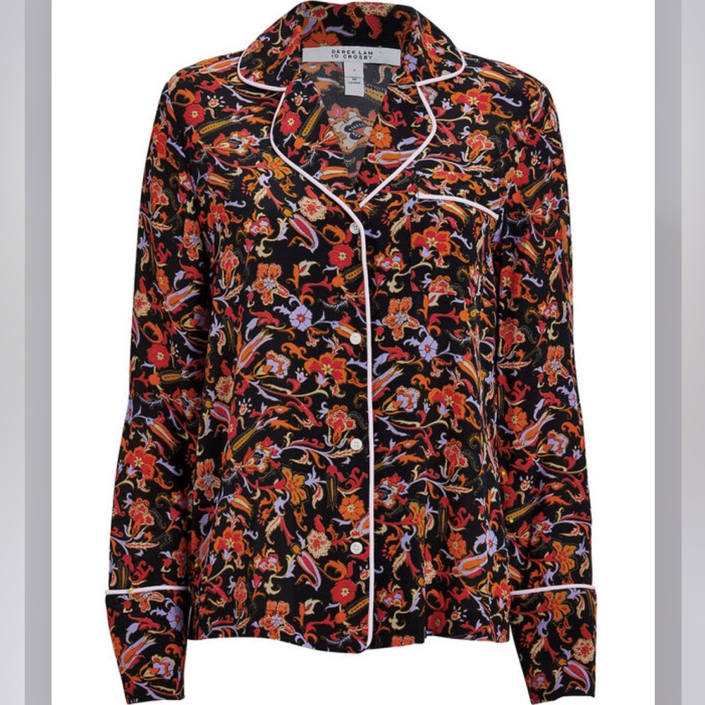 NWT DEREK LAM 10 CROSBY Paisley Crepe Pajama Shirt SZ 6